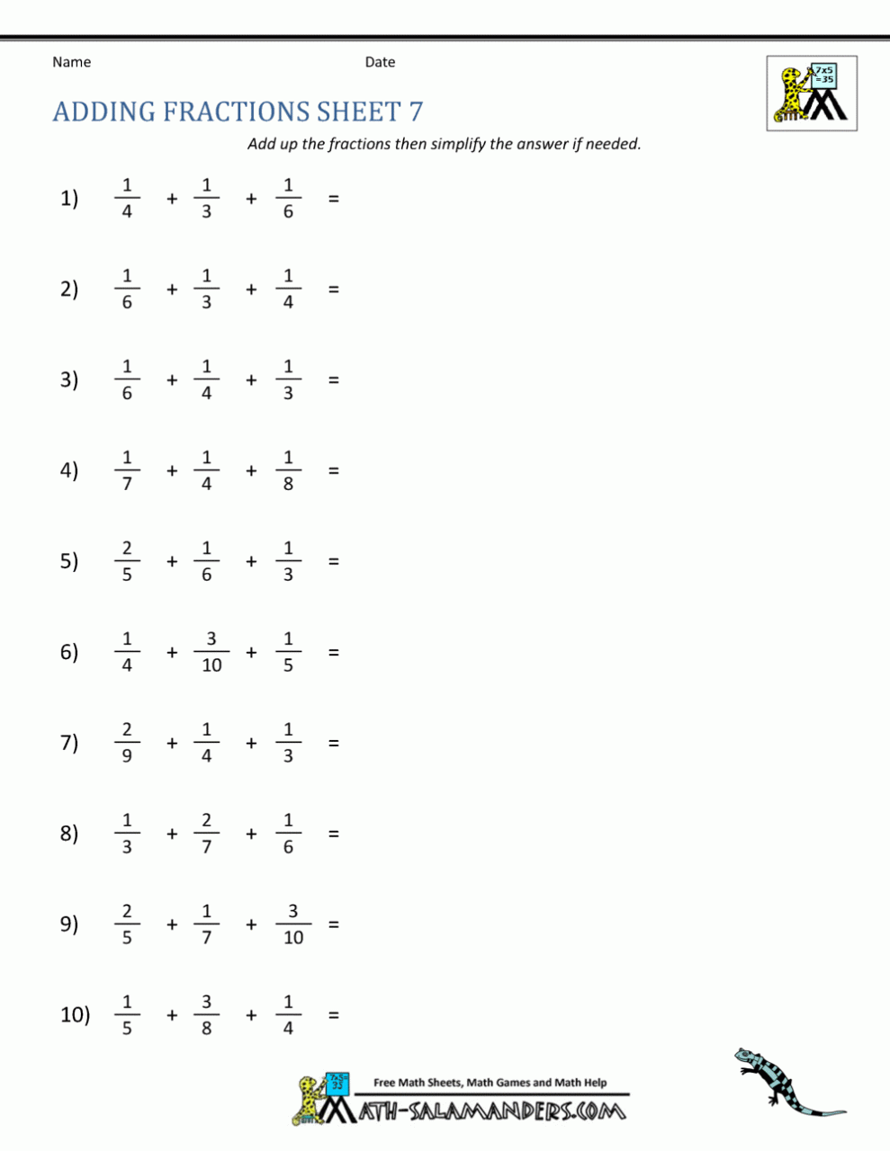 Simplifying Fractions Worksheets Grade 7