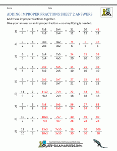 Adding Improper Fractions Worksheet With Answers Fraction Worksheets