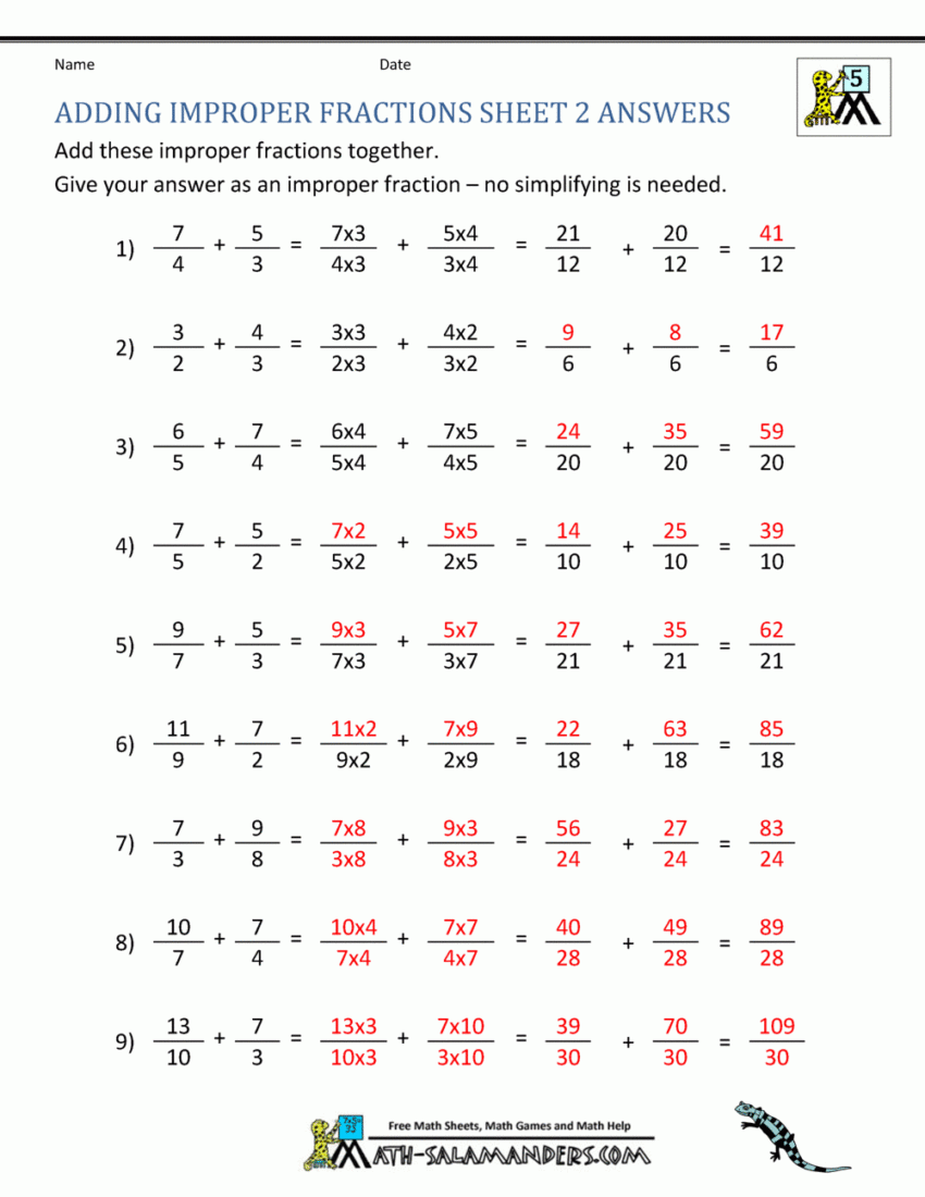 Add Fractions Worksheet With Answers
