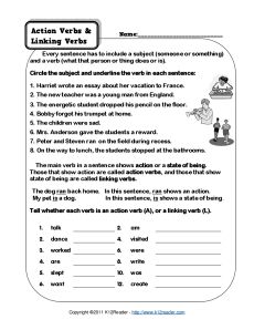 5th Grade Action And Linking Verbs Worksheet