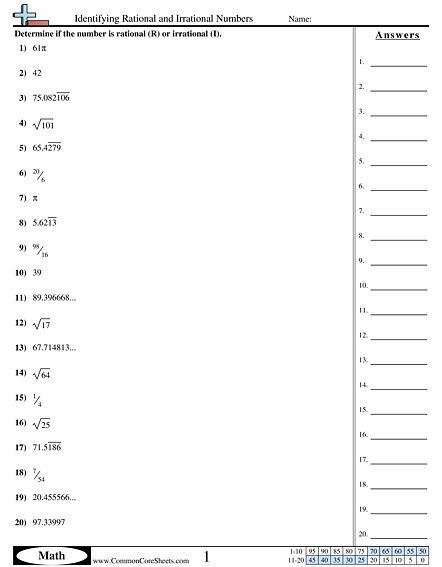 Rational And Irrational Numbers Worksheet With Answers Pdf