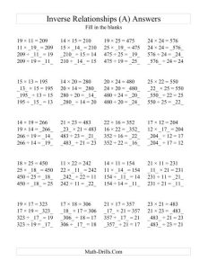 Inverse Relationships Multiplication and Division All Inverse