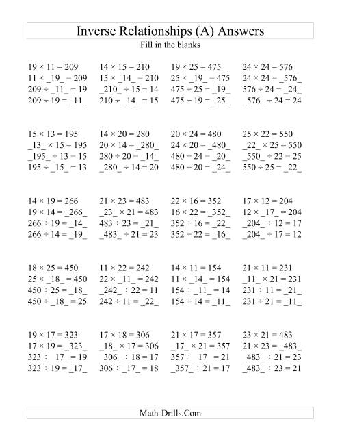 Inverse Relationship Multiplication And Division Worksheets