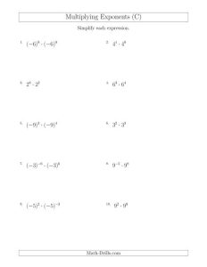 Multiplying Exponents (With Negatives) (C)