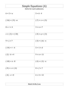 Solve One Step Equations with Smaller Values (Old)