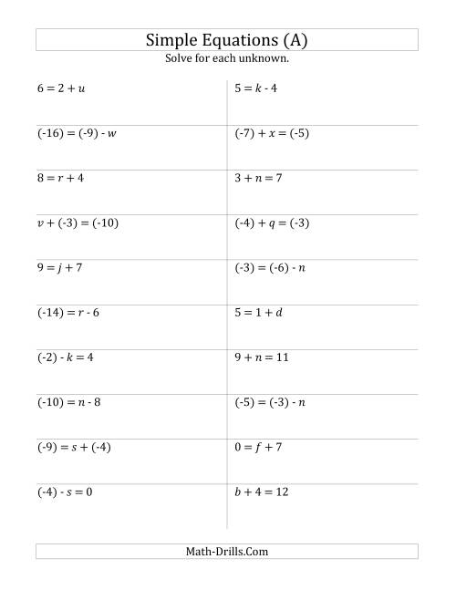Solving One Step Equations Multiplication And Division Worksheet Pdf