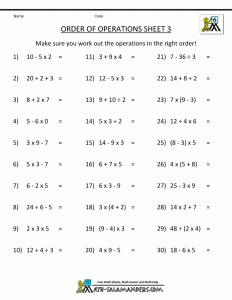 PEMDAS rule & Worksheets 7th grade math worksheets, Printable math
