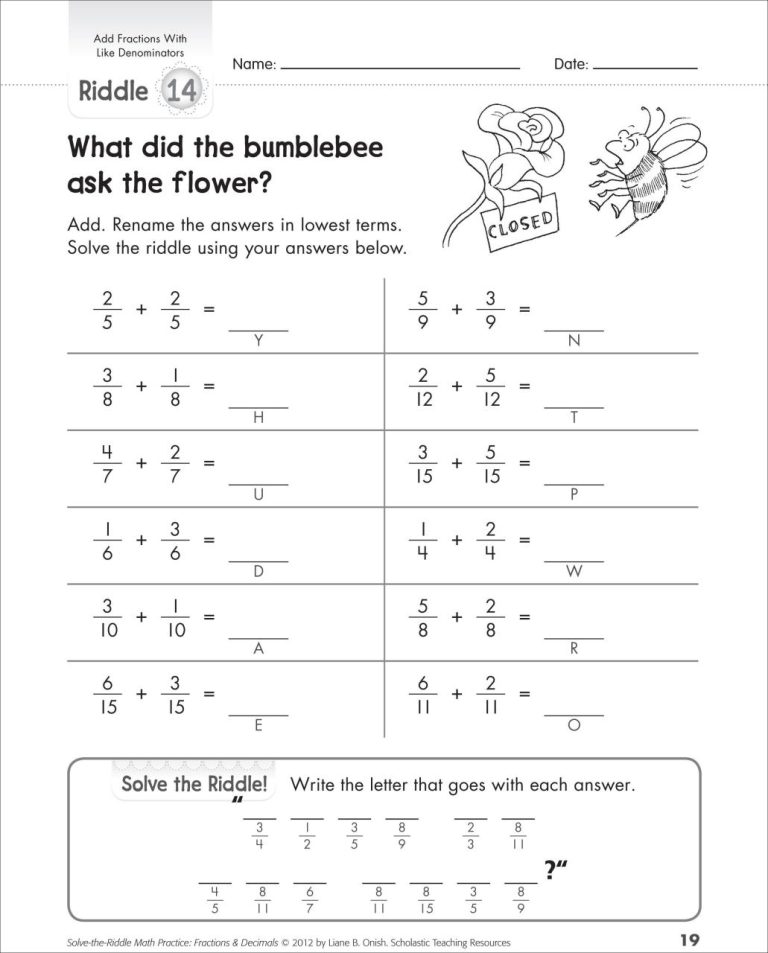 Comparing Fractions Least Common Denominator Worksheet