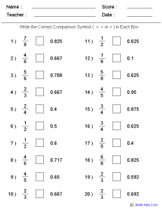 Comparing Fractions & Decimals Worksheets Printables Pinterest