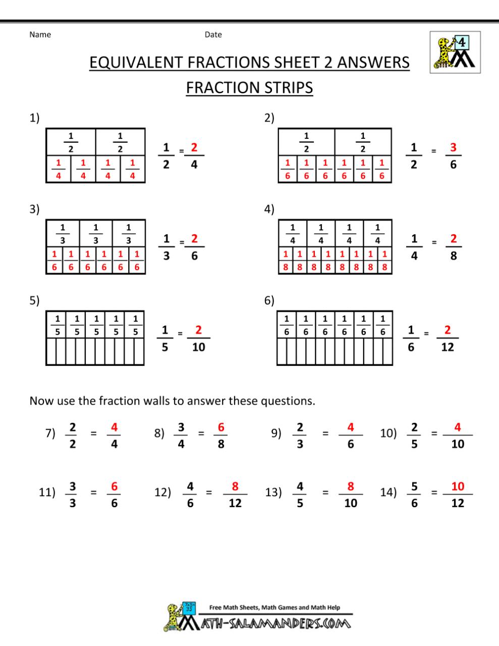 Comparing Fractions Worksheet 4Th Grade Answer Key