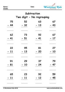 Two Digit Subtraction Without Regrouping Worksheets Math subtraction