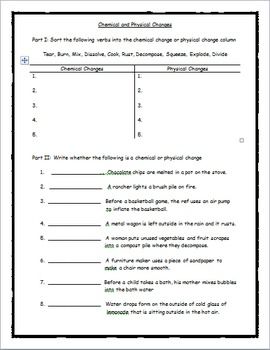 5th Grade Physical And Chemical Changes Worksheet Free