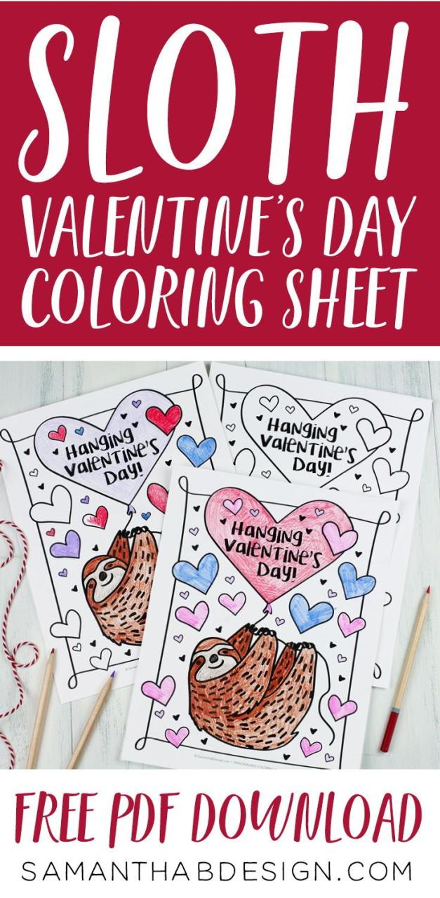 Free Download Sloth Valentine's Day Coloring Sheet Great class party