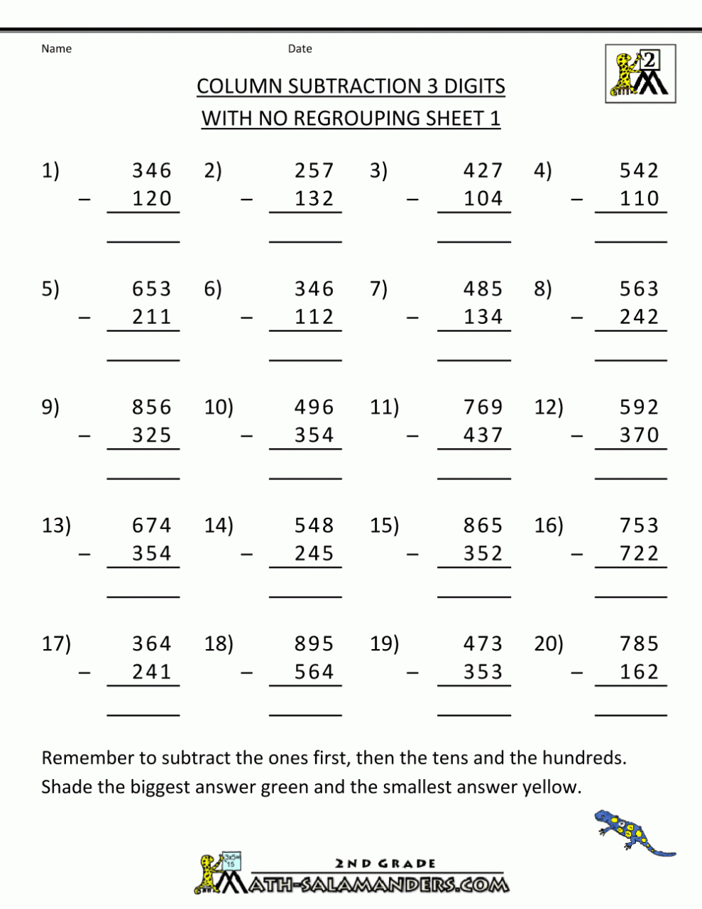Subtraction Worksheets For Grade 3 With Borrowing 4 Digit