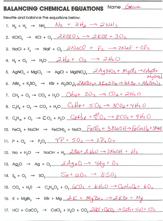 Chemical Reactions Worksheet Answers Pdf