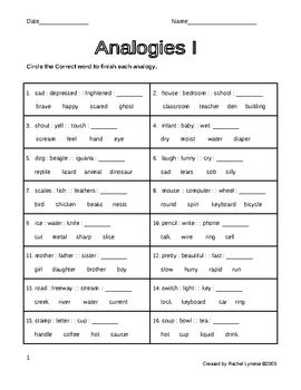 6th Grade Analogy Worksheets With Answers