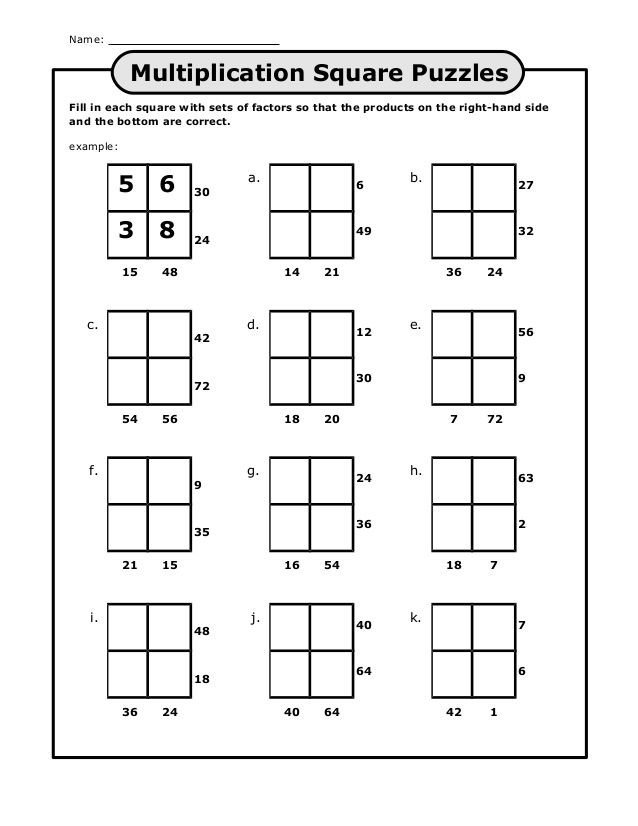 Multiplication squarepuzzles Multiplication squares, Multiplication