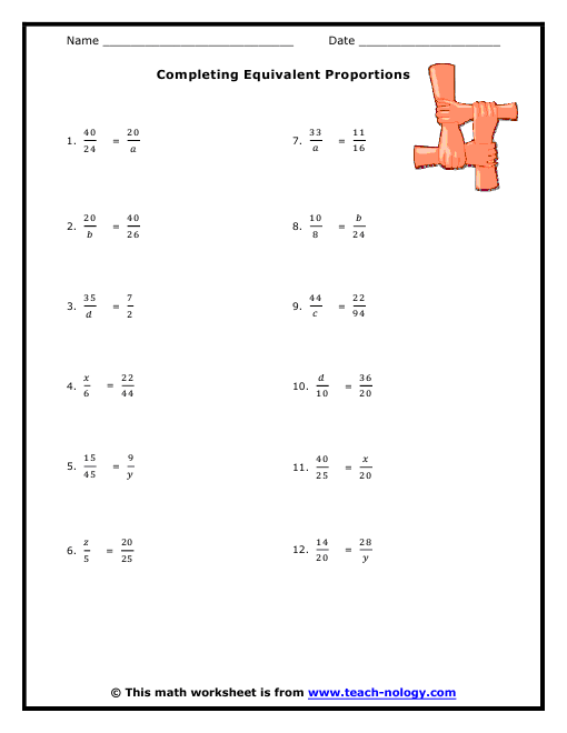 Completing Equivalent Proportions Proportions worksheet, Ratio and