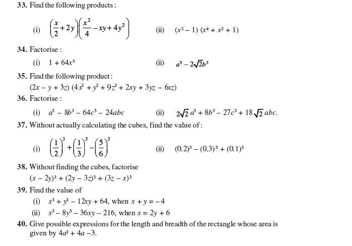 Chapter 2 Polynomials Class 9 Worksheet