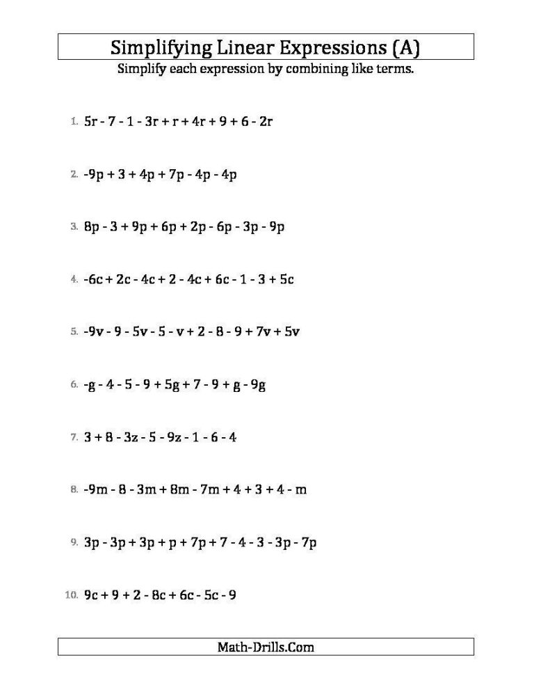 8th Grade Simplifying Algebraic Expressions Worksheet Answers