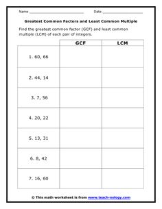 6th Grade Least Common Multiple Worksheet With Answers