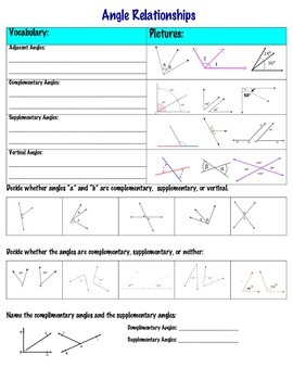 Complementary And Supplementary Angles Worksheet 1 Answer Key
