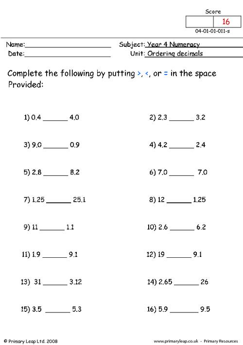 Ordering Fractions From Least To Greatest Worksheet Answer Key