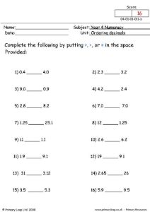 11 Best Images of Comparing Decimals Worksheet 4th Grade Ordering