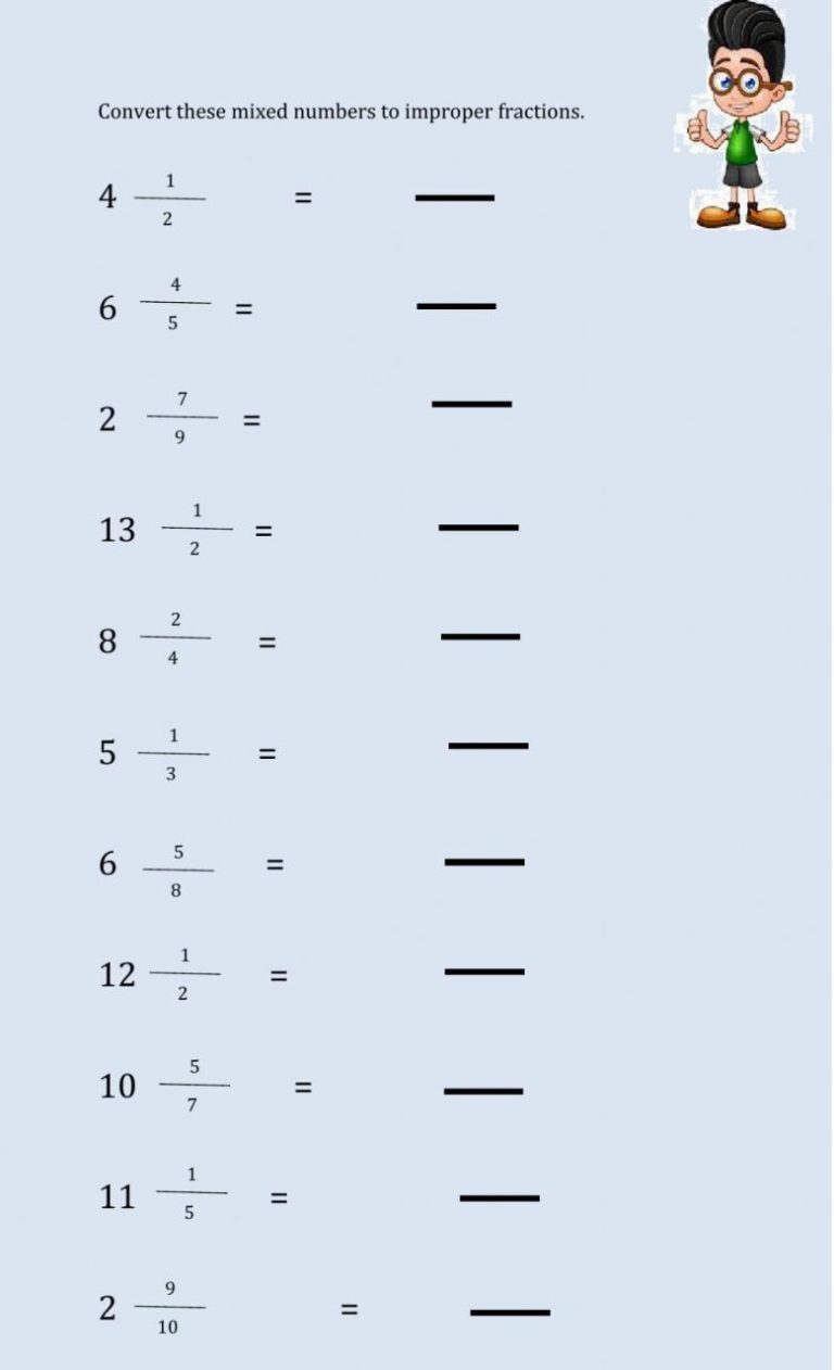 Converting Improper Fractions To Mixed Numbers Worksheet 4Th Grade