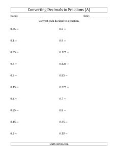 Converting Fractions Decimals And Percents Worksheets With Answers Pdf