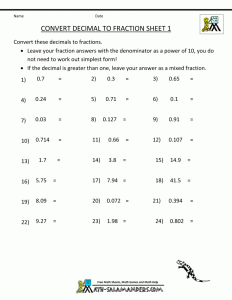 Converting Decimals To Fractions Worksheet 5th Grade Free Worksheets