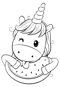 Cute Unicorn with watermelon Coloring pages for you