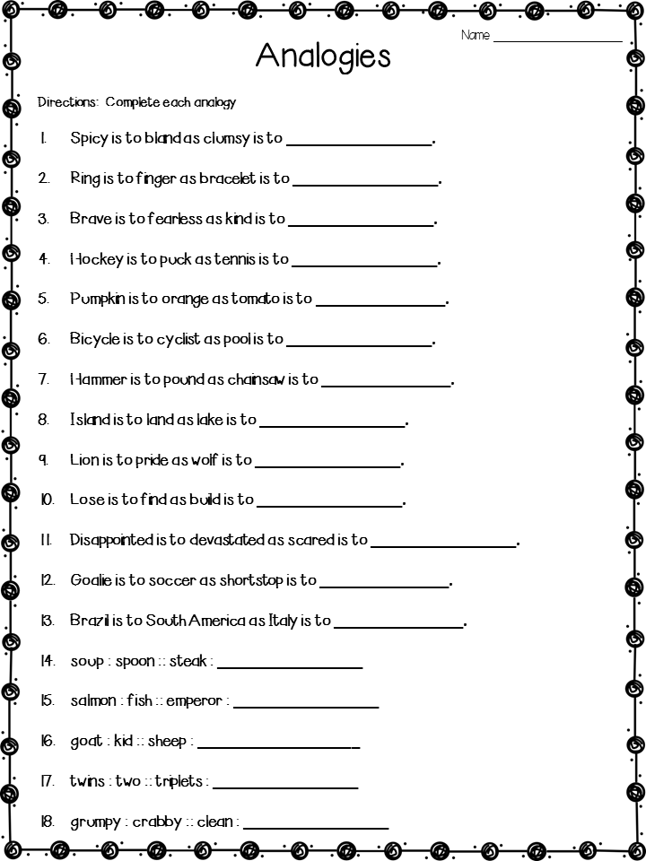 5th Grade Analogies Worksheet With Answer Key