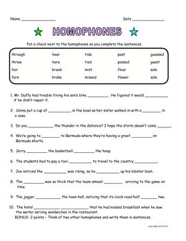 Grade 6 Homonyms Worksheets Pdf