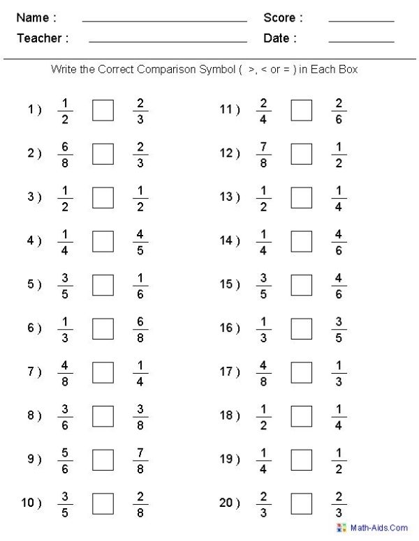 Comparing Fractions Worksheet 3Rd Grade