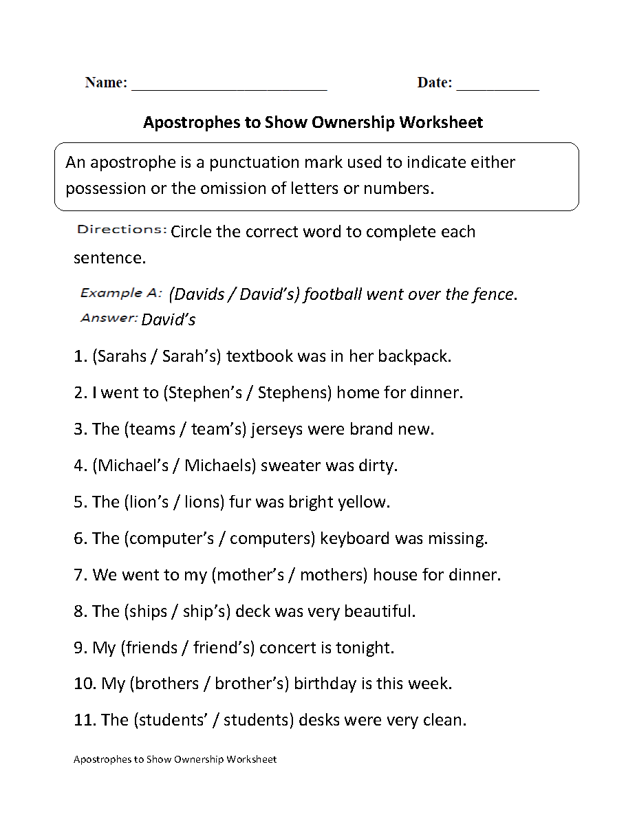 Apostrophe Worksheets With Answer Key For Grade 4