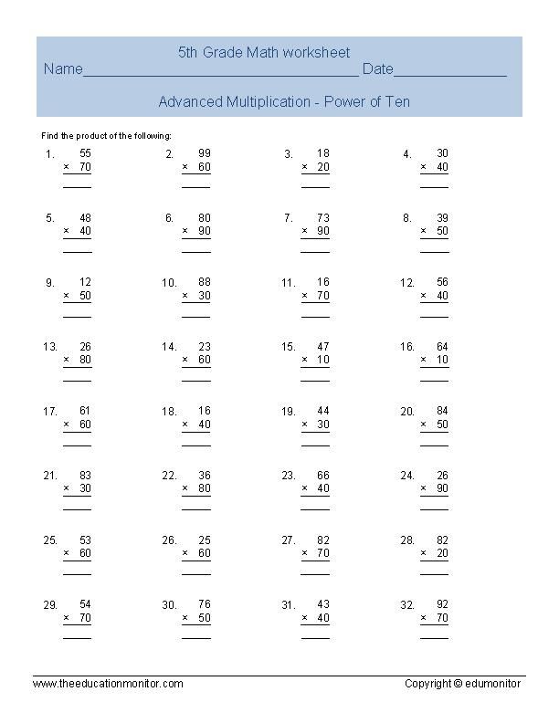 Printable 5th Grade Worksheets Math