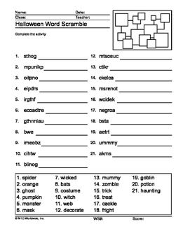Word Scramble Worksheet With Answers Pdf