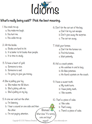 5th Grade Idioms Worksheets