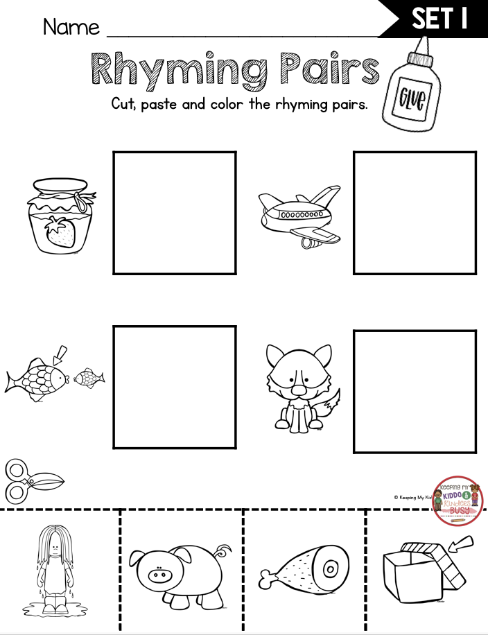 Rhyming Worksheets For Kindergarten Cut And Paste
