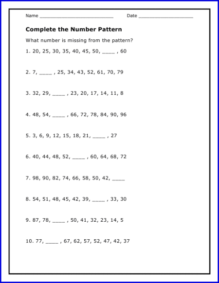 5th Grade Number Patterns Worksheets Grade 7