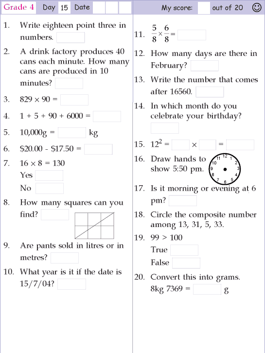 Mental Maths For Class 4 With Answers Pdf