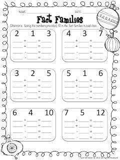First Grade 1st Grade Fact Family Worksheets