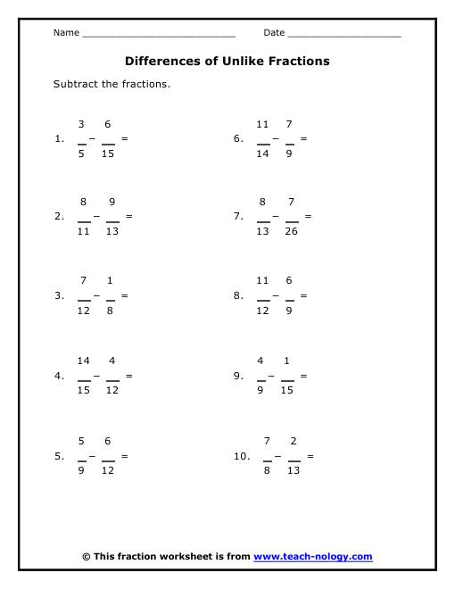 Adding Fractions With Unlike Denominators Worksheets 5Th Grade
