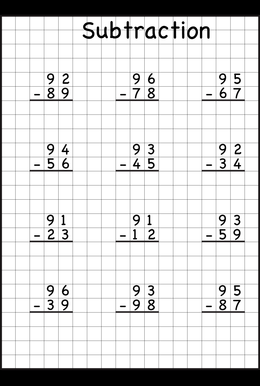 2 Digit Borrow Subtraction Regrouping 4 Worksheets 2nd grade math