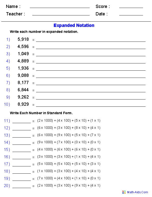 Grade 3 Math Expanded Form Worksheets