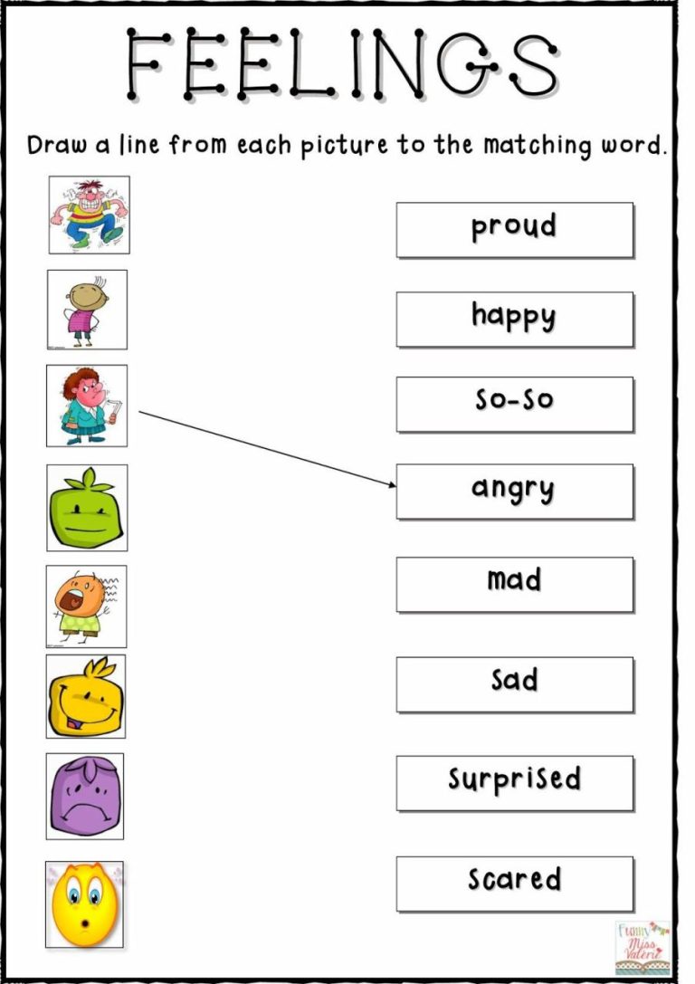 Kindergarten Emotions Matching Worksheet