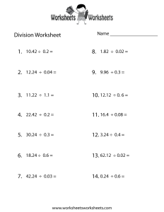 Decimal Division Worksheet Free Printable Educational Worksheet