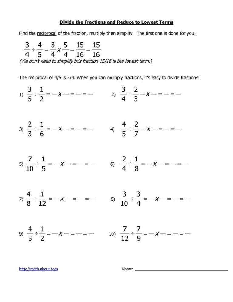 Dividing Fractions With Whole Numbers Worksheet