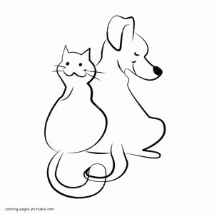 Dog and cat together coloring pages